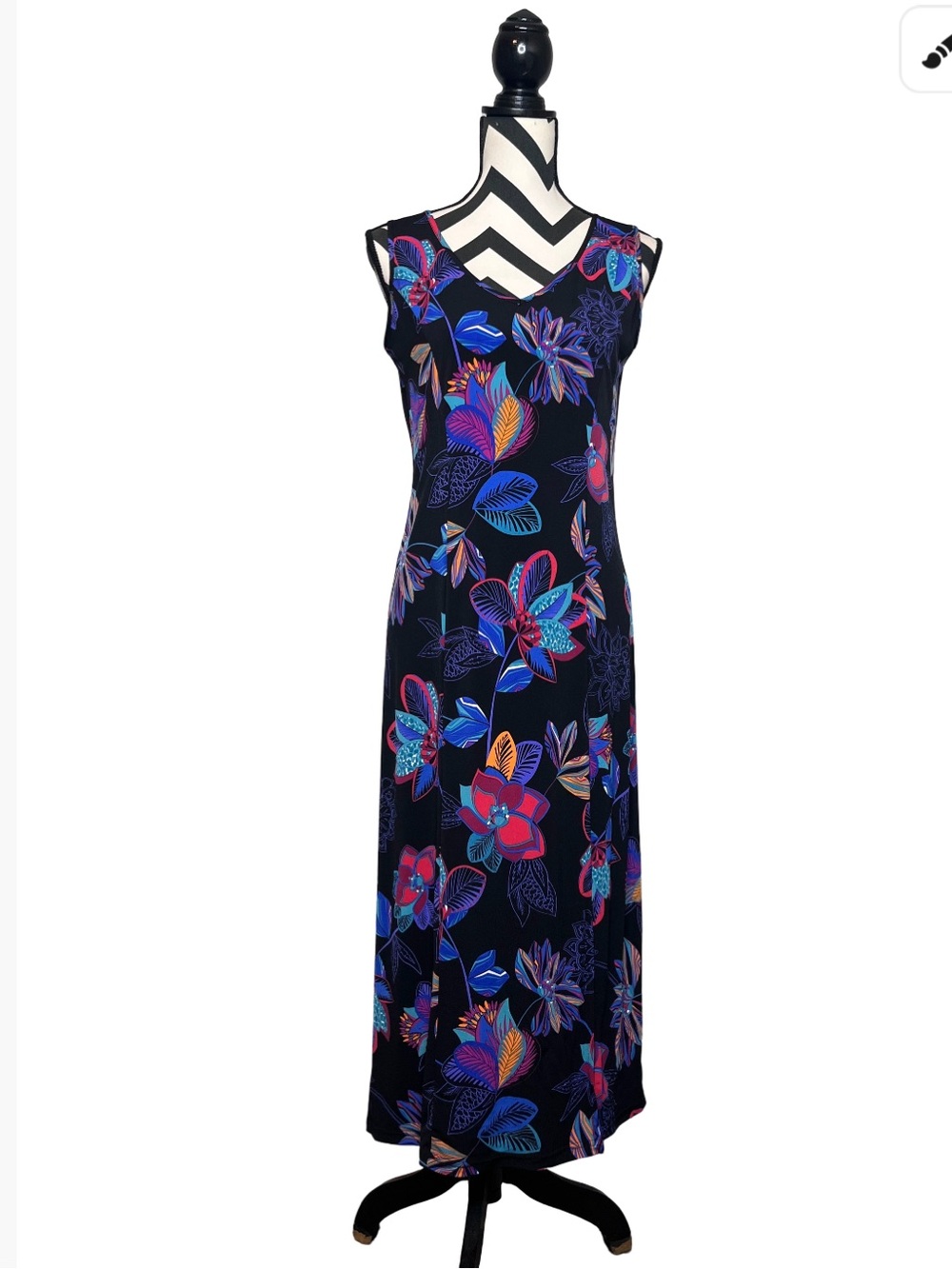 Whimsigoth Dark Floral 90's Grunge Stretch-Jersey Maxi Dress Sz M